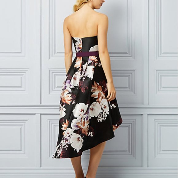 Floral Print Strapless Dress black/Toffee - Picture 3 of 7
